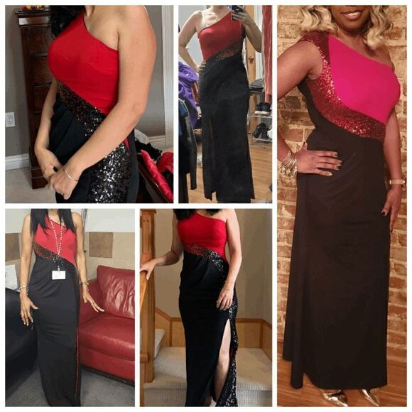 One Shoulder Formal Column Sequin Long Evening Gown Maxi Dress SIZE L NWT - Picture 11 of 16